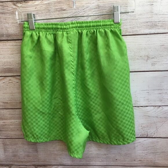 VINTAGE BASIC IMAGE CHECKERBOARD PRINT SHORTS IN NEON GREEN - Picture 4 of 4